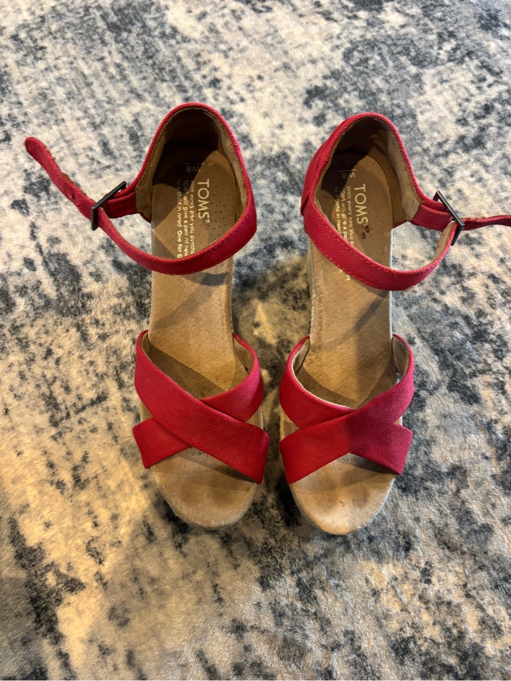 Toms Red Crisscross Ankle-Strap Wedge Sandals